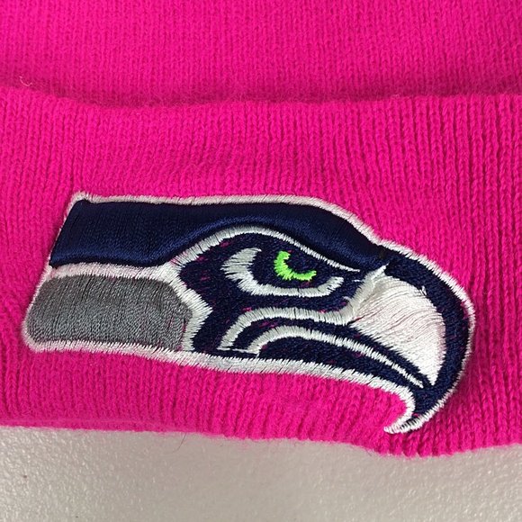 NFL Seattle Seahawks Beanie Hat Bright Pink Classic Patch Logo - Picture 3 of 6